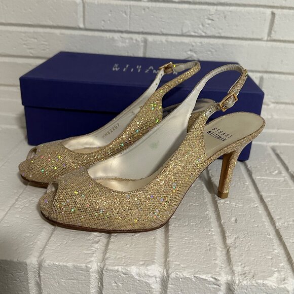 Stuart Weitzman Litely Aurora Glitter Gold Pump - Picture 2 of 16